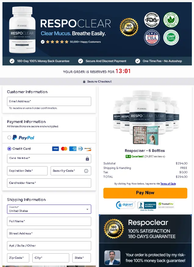 order page of RespoClear